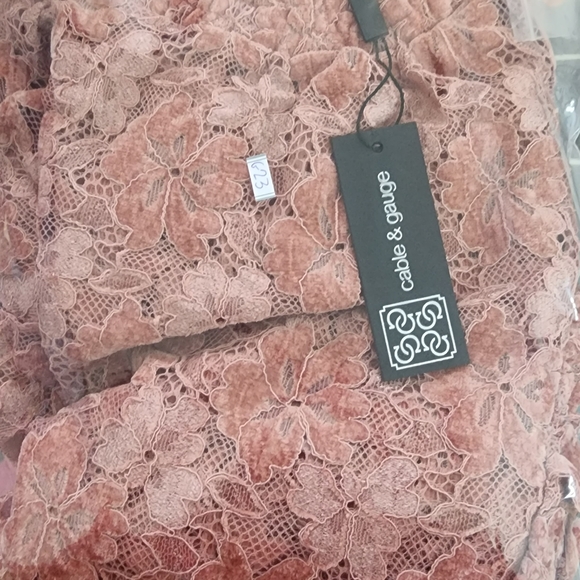 Cable & Gauge mock neck keyhole back, sleeveless burnout velour/lace look blouse - Picture 5 of 11